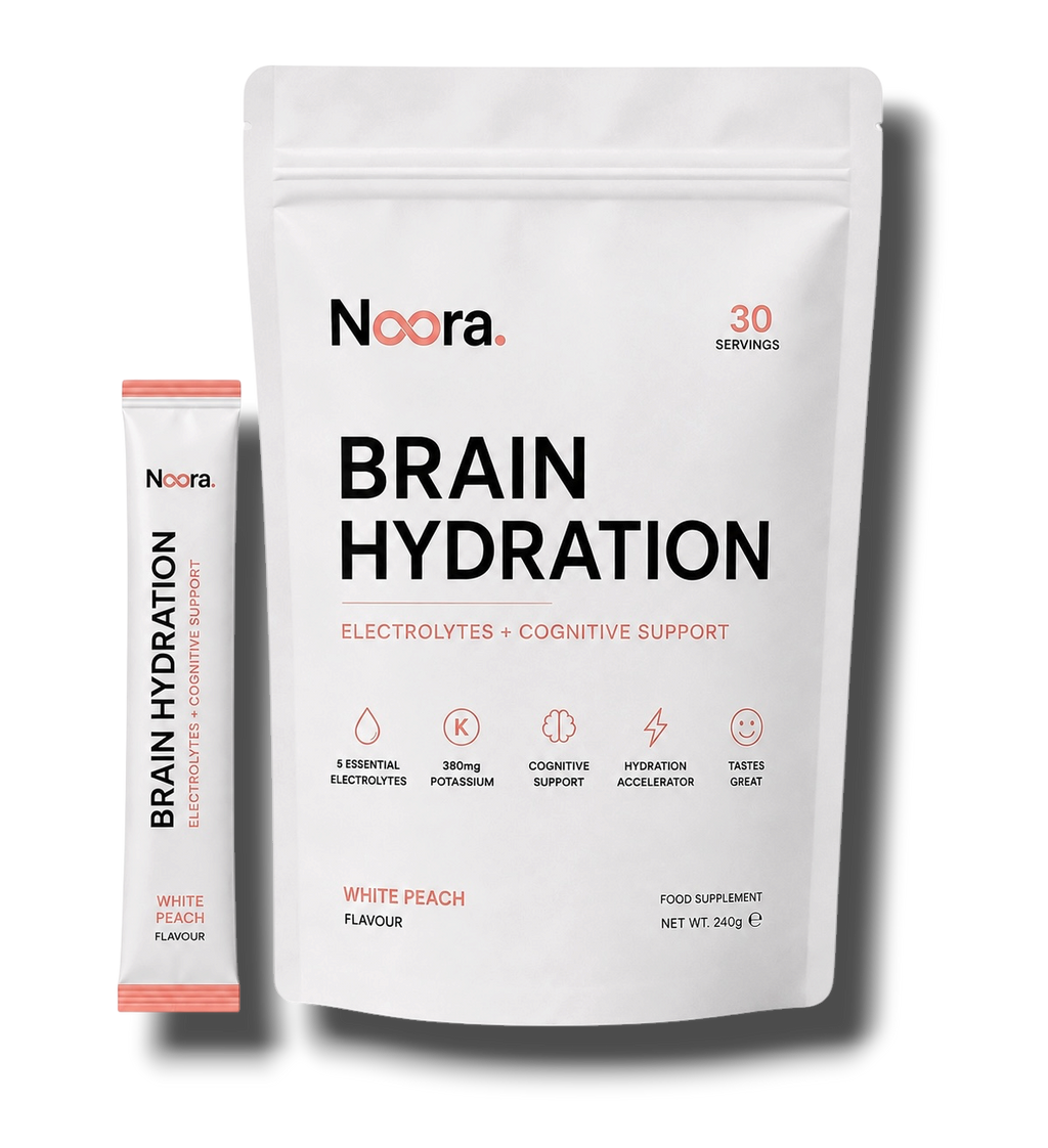 Noora Brain Hydration — White Peach | Electrolyte + Nootropic Focus Drink Mix