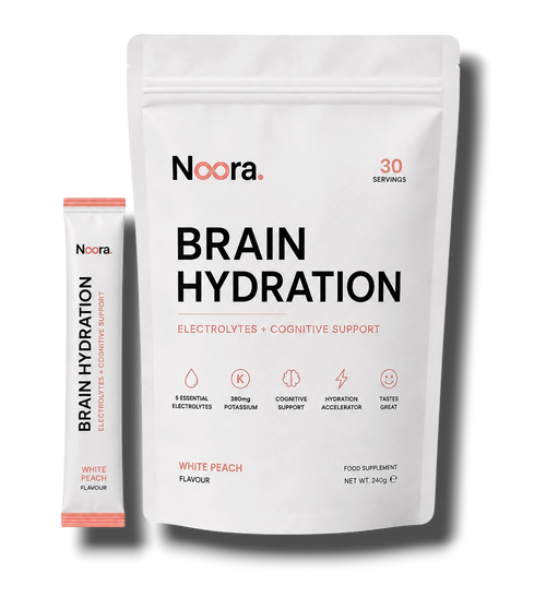 Noora Brain Hydration — White Peach | Electrolyte + Nootropic Focus Drink Mix